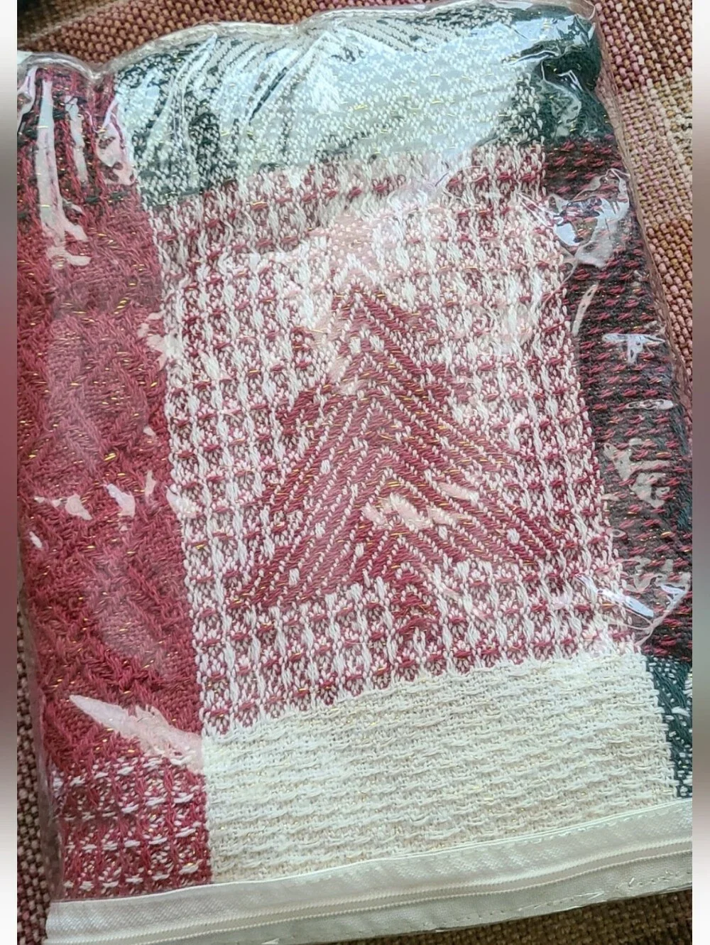 Vintage Christmas Tree W/ Metallic Thread, Tasseled Blanket/Throw